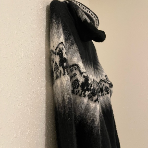 Alpaca Connection Cardigan Sweater Hoodie Womens Small Black Knit Full Zip Wool - Picture 5 of 12